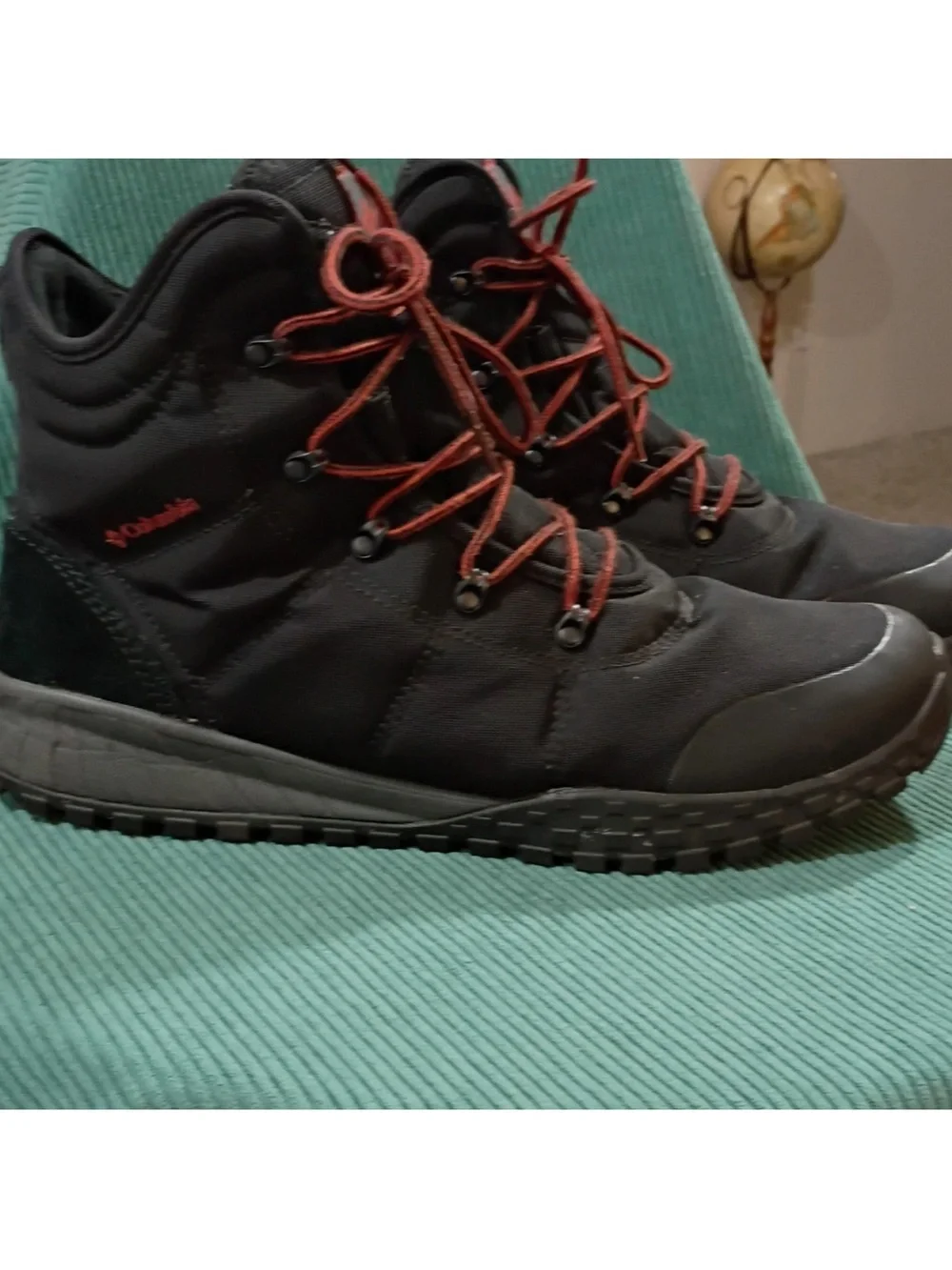 Columbia Mens Waterproof Hiking Boots Black Red Lace Up US 14 Medium BM2806-010